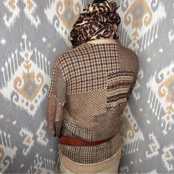 Ralph Lauren Collection ~ Fall Tan Multi Patchwork Linen-Blend Cardigan - Picture 14 of 17